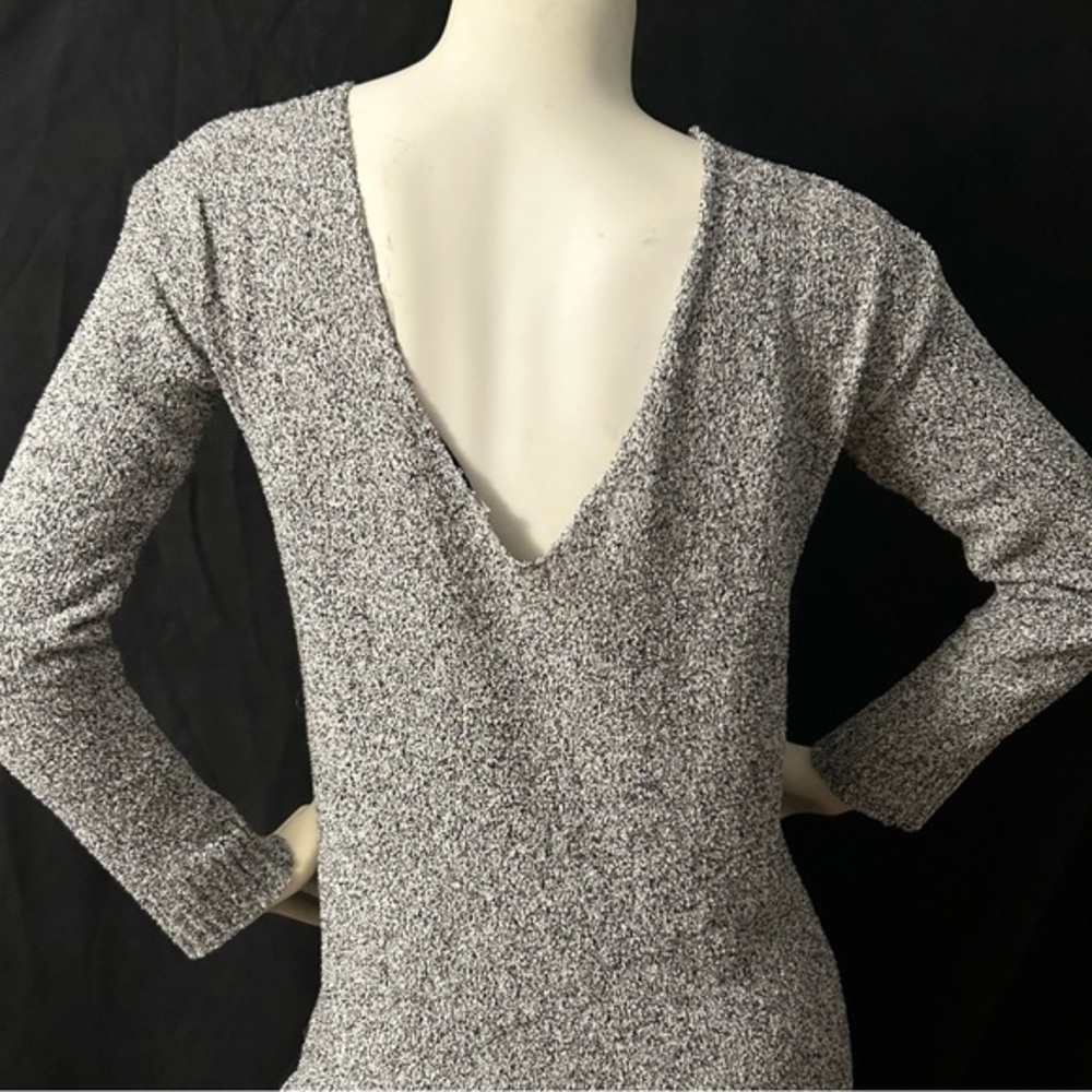 TOP SHOP SCOOPED BACK SWEATER DRESS, HEATHERED BLACK & WHITE KNIT SIZE 4